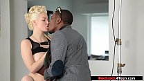 Sexy blonde model seduced and fucked by black photographer